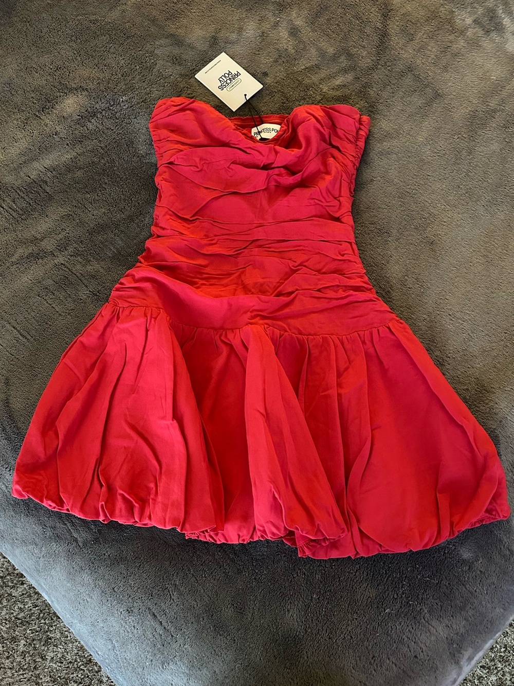 Princess Polly Strapless Red Bubble Hem Mini Dress